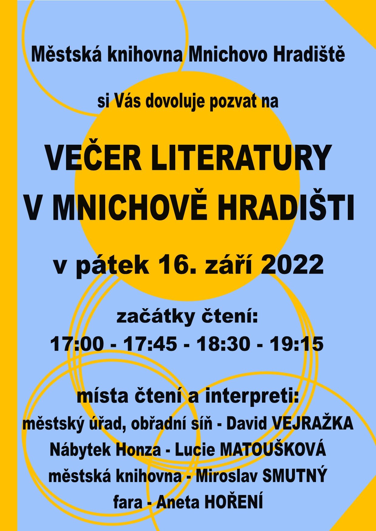 Večer literatury v Mnichově Hradišti 16.9.2022