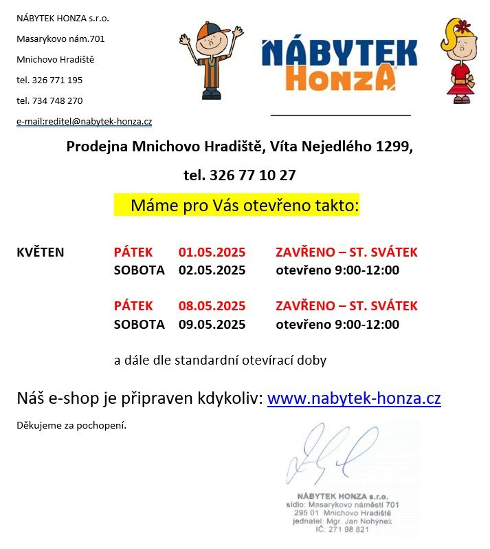 Otevírací doba - květen 2026